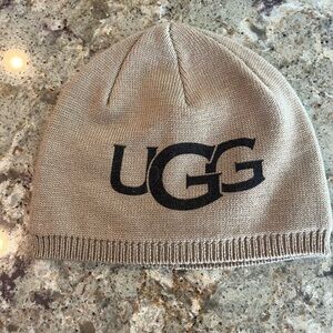 UGG Kids Beige Knit Hat with Black Logo
